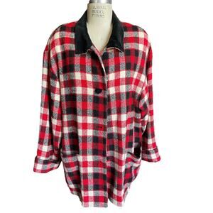Louis Feraud Plaid Wool Coat Women’s Size XL Red White Black Classic Winter